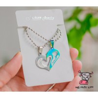 Кулон парный для двоих "I love you. Silver. Blue" Цена за 1 пару. Сталь